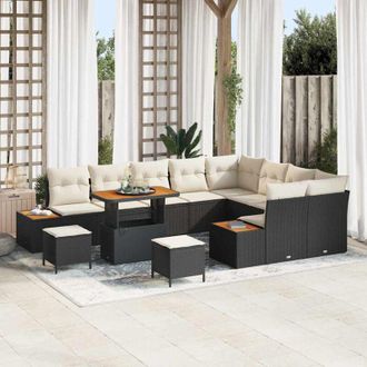 vidaXL Conjunto De Sof&aacute; De Jard&iacute;n Con Coj&iacute;n 12 Pcs Negro Polirat&aacute;n Vidaxl