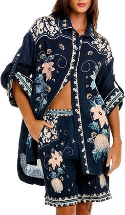 Agua Bendita The Chrissy Long Sleeve Cover-Up Shirt in Blue at Nordstrom, Size X-Small