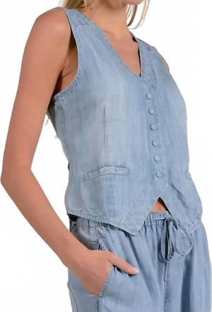 Elan Button Up Vest In Chambray