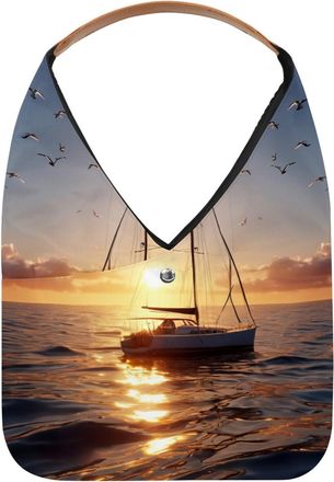 Generic Sailboat Sunset View Reusable Lightweight Grocery Bags - Foldable Into Compact Pouch, Washable & Sturdy, Multipurpose for Shopping and Travel