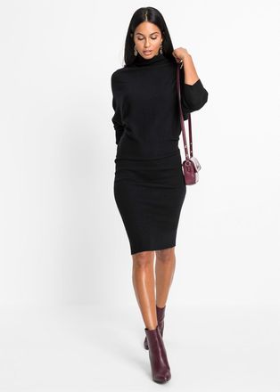 Bonprix Strickkleid BONPRIX, Damen, Gr. 56/58 (XXXL), N-Gr, schwarz, Obermaterial: 50% Viskose, 26% Polyamid, 24% Polyester, schmal, Kleider Strickkleid, mit 