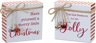 Melrose International Set Of 2 Metal Christmas Sentiment Sign With Bell Accents