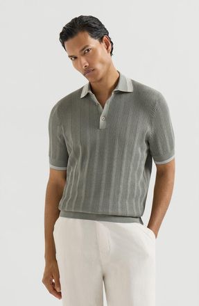 Brunello Cucinelli Cotton textured rib knit polo in Khaki at Nordstrom, Size 54 It