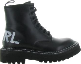 Karl Lagerfeld Patrol II Brush Logo Boots - Dames - Veterlaarzen - Zwart - 41 EU - Leer - Schoenen