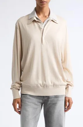Acne Studios Koyat Layered Silk, Wool & Cashmere Polo Sweater in Beige/grey at Nordstrom, Size X-Small