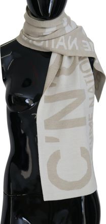 Costume National Beige White Logo Wrap Warmer Shawl Womens Scarf