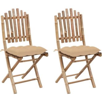 vidaXL Sillas De Jard&iacute;n Plegables Con Coj&iacute;n 2 Pcs Bamboo - 210412