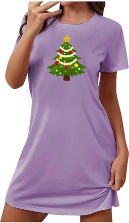 Generic Ladies Night Dress Short Womens Nightshirts Comfortable Womens Nighties Round Neck Loungewear Short Sleeve Sleepwear Soft Womens Nighties Christmas Tr