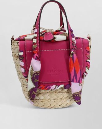 Cuba Lab leather bucket bag straw braid scarf handle