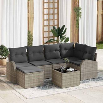 vidaXL Vidaxl - Conjunto De Sof&aacute; De Jard&iacute;n Con Coj&iacute;n 7 Pcs Gris Claro Polirat&aacute;n