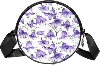 Generic Circle Crossbody Bag for Women, Bell flowers Small Sling Bag Daypack with Zipper Adjustable Shoulder Straps Casual Ladies Girls Round Purse