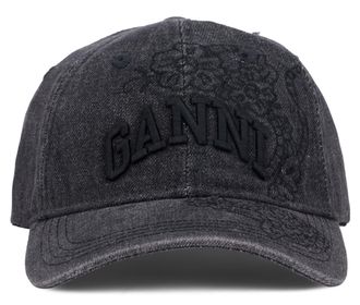 Ganni B3020214 Washed Cotton Blend Cap - Black