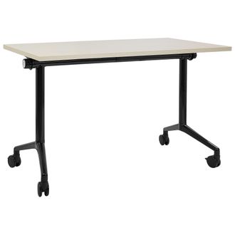 Beliani Escritorio Rectangular Moderno Plegable Con Ruedas Mesa M&oacute;vil Port&aacute;til Estructura Met&aacute;lica 120 X 60 Cm Madera Clara Y Negro Cavi