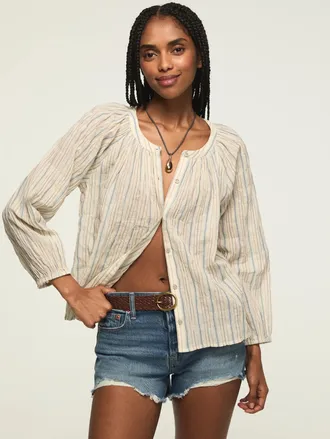 Lucky Brand Womens Long Sleeve Button Blouse