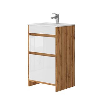 Vicco Set Mobili Bagno Detmold, Quercia Dorata, 2 Parti, Con Lavabo E 2 Cassetti