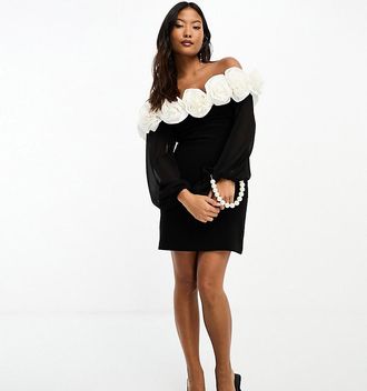 Forever New Rosette - Vestito corto monocromatico con maniche trasparenti-Nero