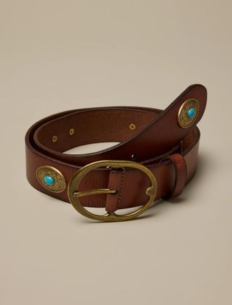 Lucky Brand Western Turquoise Ornamented Leather Belt