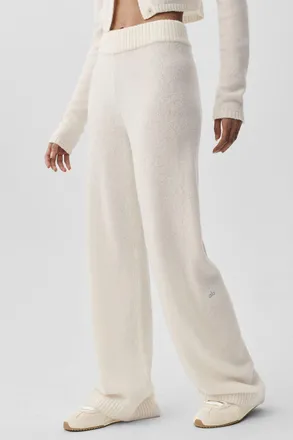 Alo | Wool Cashmere High-Waist New Class Wide Leg Pants in Ivory, Size: Medium