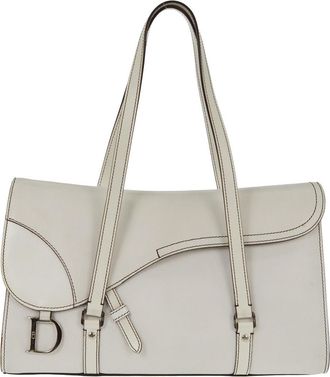 Dior Vintage Saddle Top Handle Bag Leather White Leather Handbag (Pre-Owned)