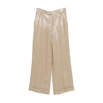 Brunello Cucinelli Broeken, Dames, Beige, XS, Linnen, Linnen Broek