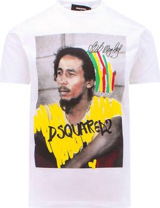 Dsquared2 Mens Cotton Tee With Frontal Logo In White Multi