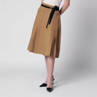 Prada Pleated canvas midi skirt in cork color