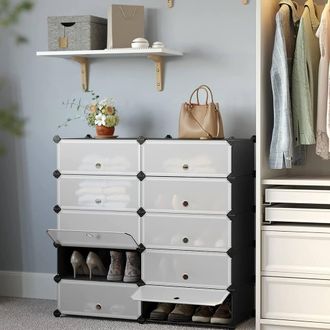 Songmics 10 Slot Rectangular Storage Organiser Modular DIY Plastic Wardrobe in Black