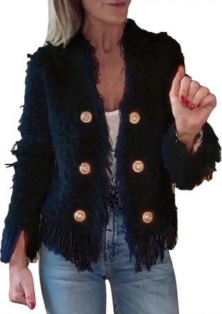 Generic Womens Tassel Elegant Cardigan Jacket Fall Clothes Shirt Tan Cardigan Sweater Women (Black, XXL)