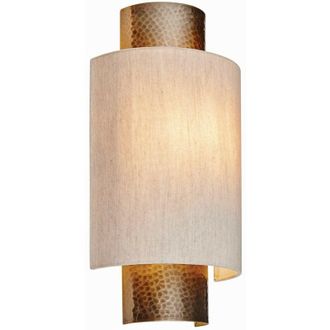 Endon Lighting Indara - 1 Light Wall Aged Hammered Bronze, Natural Linen Fabric, E14 - Endon