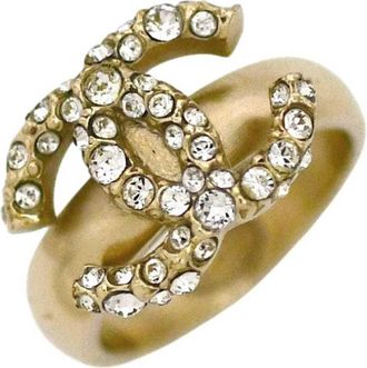 Chanel Gold Gold Plating Rhinestone Band Ring (Pre-Owned)