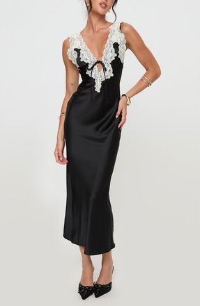 Princess Polly Nourish Lace Trim Satin Cocktail Dress in Black at Nordstrom, Size 10