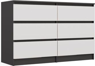 Topeshop Milan - C&oacute;moda Ancha Para Dormitorio Con 6 Cajones - 30x120x75 Cm - Mueble De Almacenamiento - Antracita Y Blanco