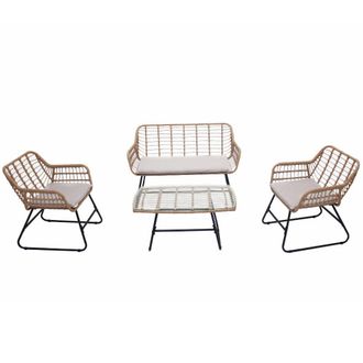 Concept Usine Conjunto de rat&aacute;n y acero para balc&oacute;n de 4 plazas