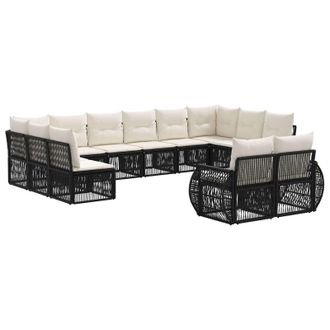 vidaXL Conjunto De Sof&aacute;s De Jard&iacute;n 12 Pcs Negro Y Blanco Crema Vidaxl
