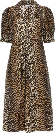 Ganni Animal Print Poplin Dress