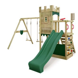 Fatmoose Torre De Escalada De Madera Fatmoose Boldbaron Boost Estilo Castillo Con Columpio En Verde