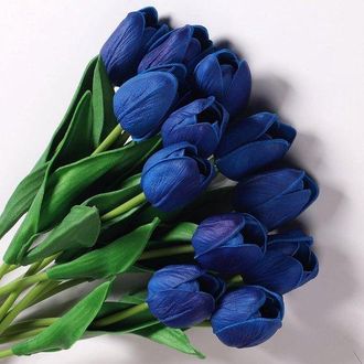 OEM Tulipanes Artificiales Azules - L&aacute;tex Aut&eacute;ntico - Decoraci&oacute;n Para El Hogar - Aspecto Realista - 12 Piezas - Azul Oscuro