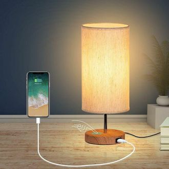 Gabrielle L&aacute;mpara De Noche Con Puertos De Carga Usb, Control T&aacute;ctil, 3 Temperaturas De Color Y L&aacute;mpara De Escritorio Minimalista Totalmente Regulable, Bombillas