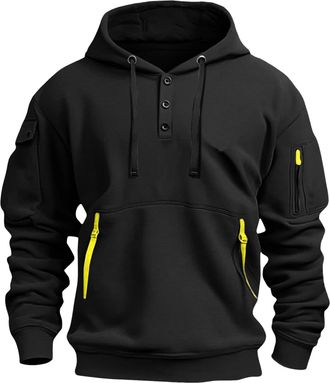 Generic Hoodie For Men Uk Long Sleeve Button Pullover Hoodie Workwear Oversized Drawstring Tracksuit Tops Comfortable Holiday Gym Jumper Autumn Winter Streetw