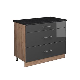 Vicco Mueble Bajo De Cocina Fame-line, Antracita Alto Brillo/roble Dorado, 100 Cm, Et Antracita, Vicco