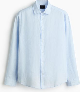 H&M Leinenhemd in Slim Fit - Blue