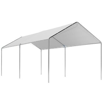 OUTSUNNY Carpa Garaje Para Coche 3x6 M, Cochera Exterior Port&aacute;til Con Marco De Acero Galvanizado, Impermeable, Anti-uv, Con Accesorios, Blanco