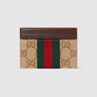 Gucci GG Card Case With Web, Beige, GG Canvas