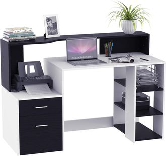 Carter's 140Lx55Dx92Hcm Wooden Computer Desk Home Office Workstation Furniture Printer Shelf Rack W/Storage Drawer & Shelves-Black/White - CARTER | TJ Hughes