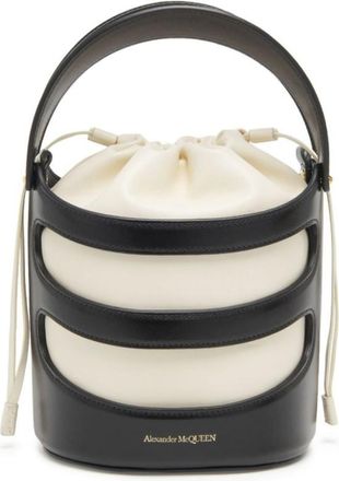 Alexander McQueen BlackWhite The Rise Leather Bucket Bag
