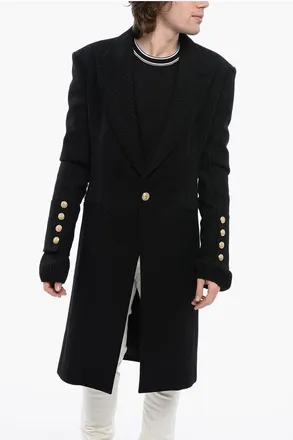 Balmain Cappotto in Misto Lana Vergine con Dettagli in Maglia a Cost taglia 46