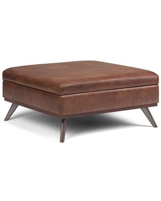 Simpli Home Owen 40In Mid Century Modern Square Xl Coffee Table Storage Ottoman
