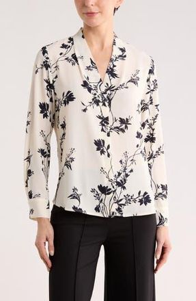 Nordstrom Rack V-Neck Long Sleeve Top in Ivory- Navy Ava Botanical at Nordstrom Rack, Size X-Small