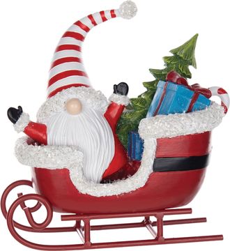 Melrose International Santa Gnome in Sleigh Figurine (Set of 2) - Red; White; Green