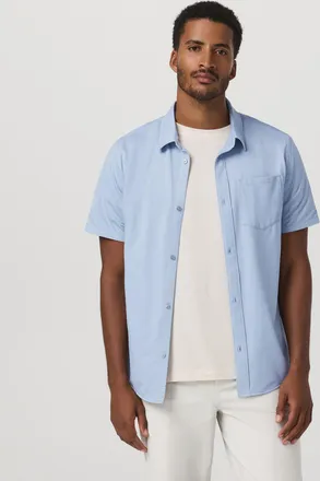 Vuori Clothing Short Sleeve Knit Oxford Button Down - Classic Fit | Blue Dusk | Medium